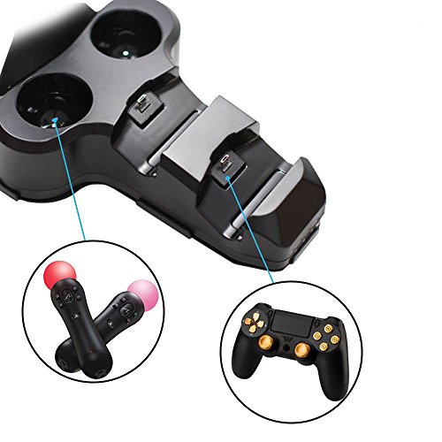Станица за полнење PS VR, штанд за полнење и приказ на Amztronics со LED индикатор за PlayStation 4 Контролер и PS Move Controller Motion-