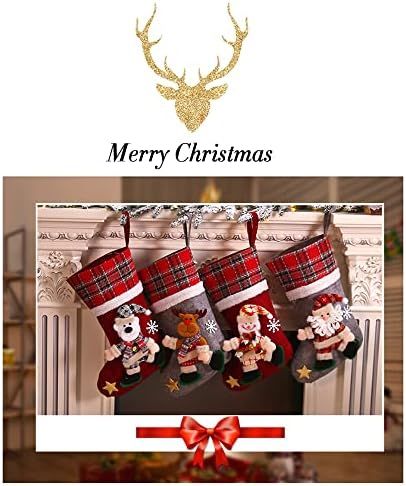 GeeVorks Божиќни чорапи 4 пакувања -santa/снежен човек/ирваси/мечка, приврзоци за елки за елки за Божиќна декорација на домашен терен,