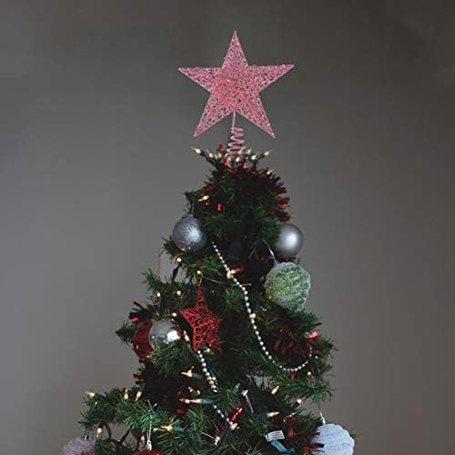 SEWACC Божиќ Декор 25cm Божиќна Ѕвезда Дрво Топер Декоративни Блескави Дрво-Ѕвезда Железо Ѕвезда Облик Дрво Врвот Елка Декорација Украс