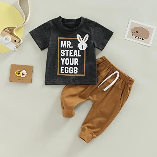 Kayotuas дете за новороденче за новороденче Велигденска облека за зајаче, печатено маици и панталони со џогер постави летна облека