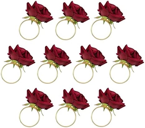 Liuyunqi 10 парчиња црвена роза форма пешкир тока салфетка прстен венчаница хотелска маса декор држач за салфетка