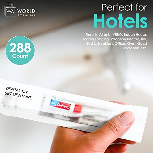 Светски удобности - пакет за заби на рефус за еднократна употреба со четка за заби и паста за заби Колгејт | 288 брои | Индивидуално завиткани