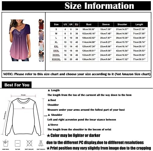 Женско копче Хенли Обичен плус големина Туника врвови цветни печатени v врат кратки ракави плетени маици проточни блузи