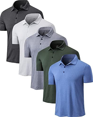 Телелео 4/5 пакет Менс Поло кошули Брзо сув кратки ракави голф -маица перформанси Влажност за влага, обичен тренинг