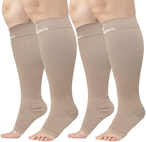 Чорапи со отворено пети плус чорапи за компресија со големина Широки чорапи за компресија на теле за жени 20-30ммгг