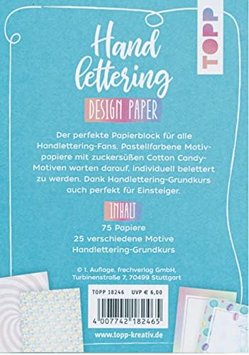 Topp Handlettering Design Paper Block Block Cotton Candy A6: 75 Feste Motipapiere Din A6 во 25 дизајни. MIT Handlettering-Grundkurs