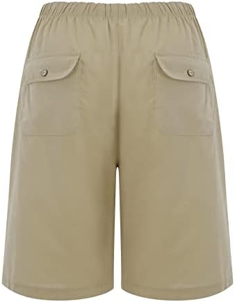 БЕУУ Бермуда шорцеви за женски обични шорцеви влечејќи еластична половината на половината, летни шорцеви удобни џебни панталони
