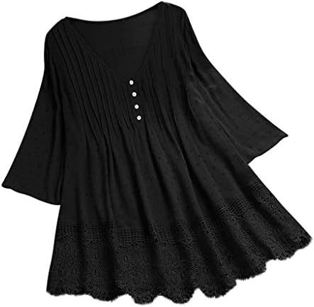 Uikmnh женски долга должина блуза четвртина ракав блуза Туника 3/4 ракав есенско ладно време маици цврста кошула од чипка