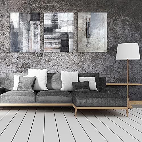 Апстрактна црно -бела сива wallидна уметност постер отпечатоци 3 панели платно слика слика канцеларија за спална соба дневна соба кујна украси