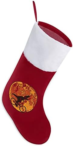Ретро диносауруси возење велосипед Месечина Божиќни чорапи за порибување со кадифен камин што виси за декор за домашно дрво