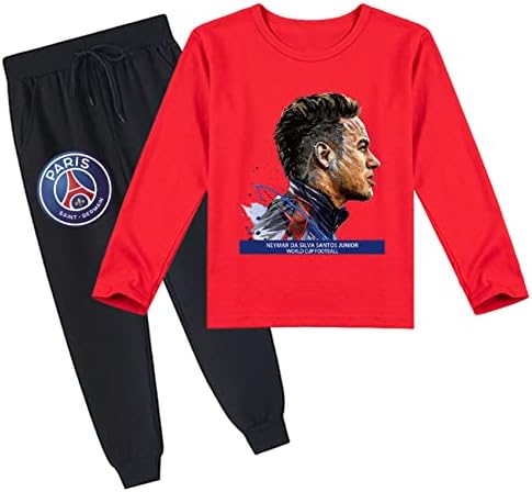 Ateecp Teen PSG Crewneck Pullover Sweatshirt and Jogging Pants-Kid Boy Neymar Graphic 2 парчиња облека за тренерки