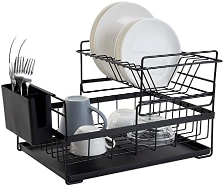 Решетка за сушење на садови Xwozydr со дренажа, кујнски лесен дежурен обврзник за прибор за складирање на кујни за дома