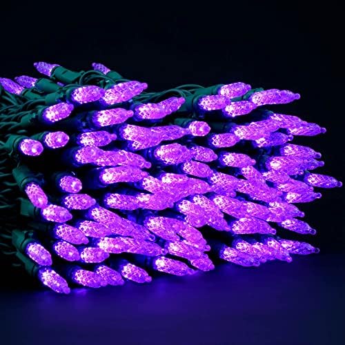 Yuletime Purple Faceted LED Божиќни светла 200 брои, 2 жици 33 стапки 100 LED UL овластена комерцијална оценка зелена жица за празници за одмор
