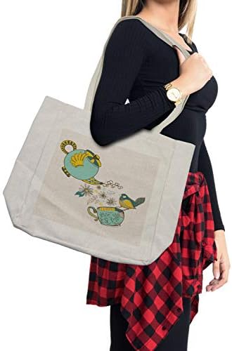 Торба за купување чај од Амбесон, крилести чајници за пиење птици Алис во земјата на чудата, пријатели цвеќиња пролет, еколошка торба за еднократна