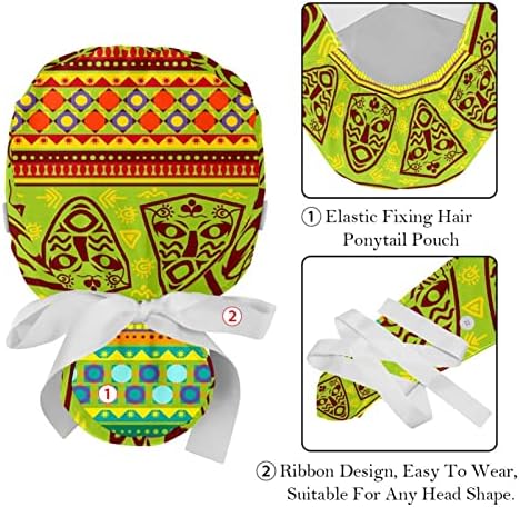 Медицински капачиња за жени со копчиња долга коса, 2 парчиња прилагодливо работно капаче, племе Африка разнобојно