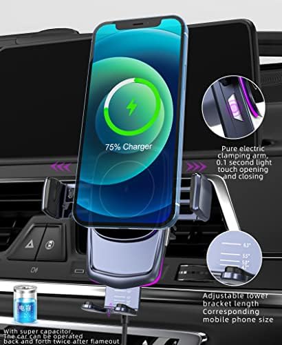 Полнач за безжичен полнач за безжични автомобили, 15W брзо полнење, полнач за автоматско прицврстување на автомобили iPhone Samsung, монтирање