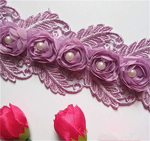 1 метар розов бисер чипка раб на работ на лента 7,5 см ширина гроздобер стил Виолетова облога за исечоци ткаенини везени апликации