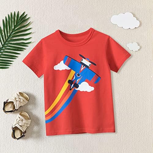 Краток ракав за кратки ракави за момчиња на мали деца, памук, обичен авион на виножито, графички екипаж, летна врвна облека