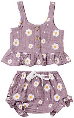 Нубеу бебе девојче шорцеви постави маргаритки за лансирање на лажици, врвови со кратки панталони поставени облеки за деца летна облека