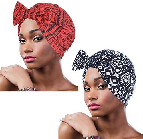 Urieo Women Women Bow Turban Hat Print Headprap Cap African Beanie Head Ghead Pack од 2