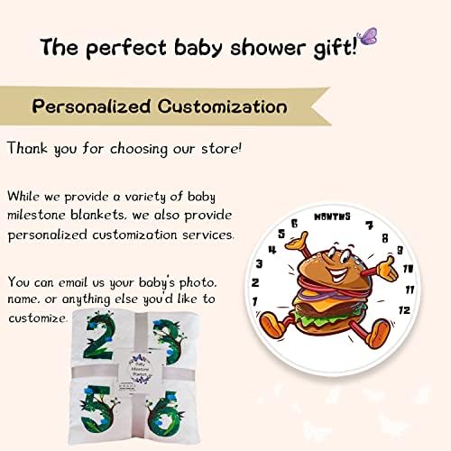 Qicaiyun Hamburger Baby Milestone Plicerten Personalized Boy, новороденчиња ќебе подарок за бебешки туш, слики од пресвртница за бебиња, 48''x48