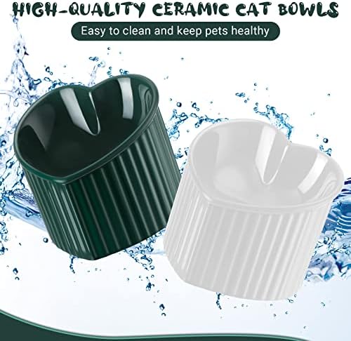 2 парчиња керамички покачени чинии за мачки навалени покачени кренати чинии за мачки анти -повраќање мачки чинии за затворени мачки, без