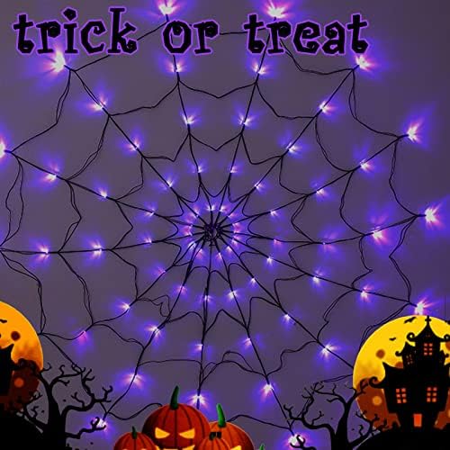 Yexexinm Декорации за Ноќта на вештерките пајаци веб-светла-3.3ft дијаметар 70LED светла осветлени пурпурни халовими на отворено забава