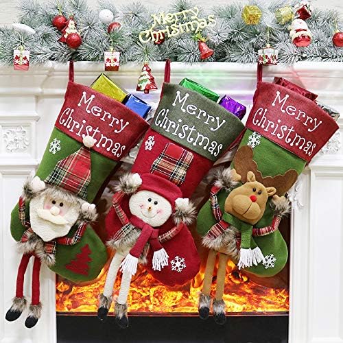 Божиќни чорапи на Аикенр 3 пакувања, 18 инчи торба за бонбони од сите видови, Божиќни украси и додаток за забави