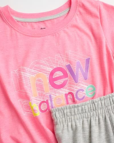 Сет за џогер за девојки во Нова рамнотежа - маица за изведба на кратки ракави и џемпери и џемпери