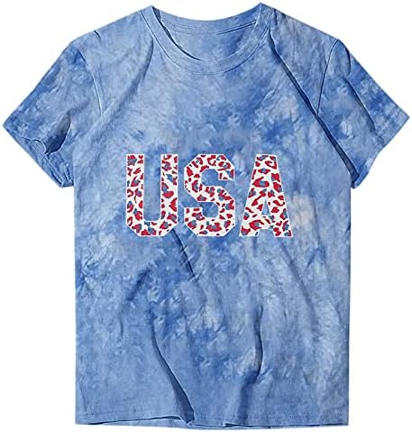 Американска маичка со знаме за жени за летни маички кратки ракави Американски горди маици врвови на 4-ти јули подарок за Денот на спомен-обележјето