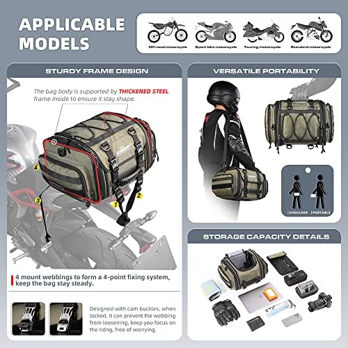 Патнички багаж за моторцикл Rhinowalk, торба за опашка од моторцикл со мотоцикл 26L, водоотпорна цело време/багажникот/решетката со вреќи
