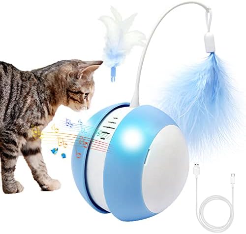 PAKWAY Интерактивна Мачка Топката Играчка со Птица Звук &засилувач; Led Светлина, Автоматски Неправилни 360°Тркалање Мачка Играчка