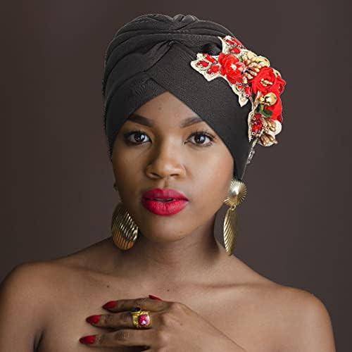 Urieo жени цветна глава, африканска капа, шепач, плетенка -буни турбан црно