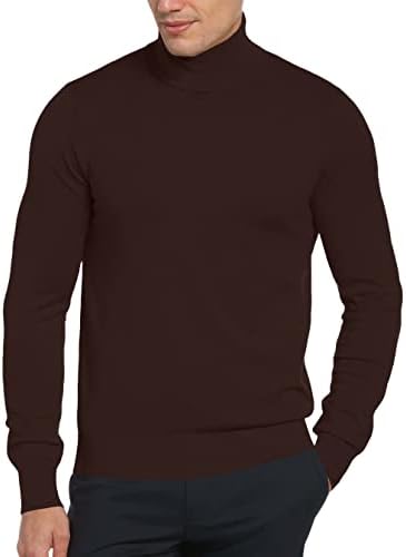 Urban Buck Mens Turtleneck Долг ракав лента со плетена лесна маица тенок фит памук желка врат џемпер џемпер