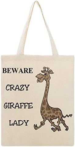 Wengbeauty Canvas Tote Bag Пазете се луда жирафа дама рамо торба еднократно намирници за купување кеси за купување на ручек