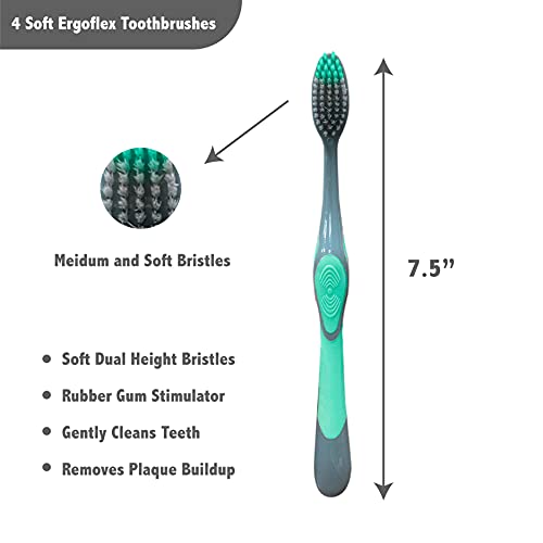 Bioswiss: Пакет од 4 четки за заби одобрени од стоматолог, за чисти заби и побела насмевка, меки влакна, ергономски дизајн, | за мажи и