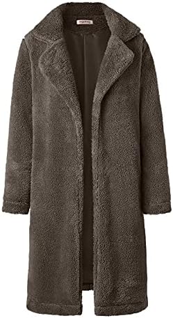 Употреба на жени долга јакна Зимска цврста боја руно руно, кардиган јака, обични џебови палто