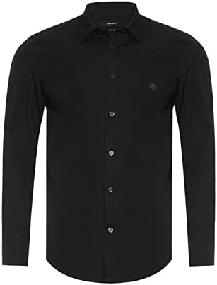 Дизел - машка деловна кошула со тенок фит со долги ракави црн-с-Бил