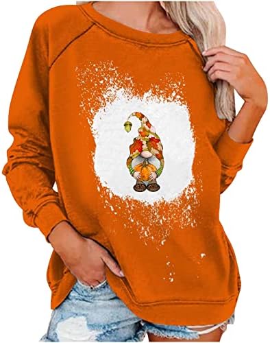 Тунускат Жените Паѓаат Портокалово Дуксер На Екипажот 2022 Каваи Гном Графички Пуловер Секојдневна Лабава Кошула Со Долги Ракави Слатки