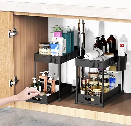 Fkprorjv под организатори и складирање на мијалник, 2 пакувања кујнски бања за мијалник со куки, 2 нивоа под полицата за складирање на корпи за