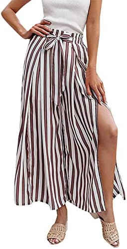 Grge Beuu високи половини широки панталони за жени за жени кои се обидени бохо цветни печати плажа палацо панталони појаси харем панталони