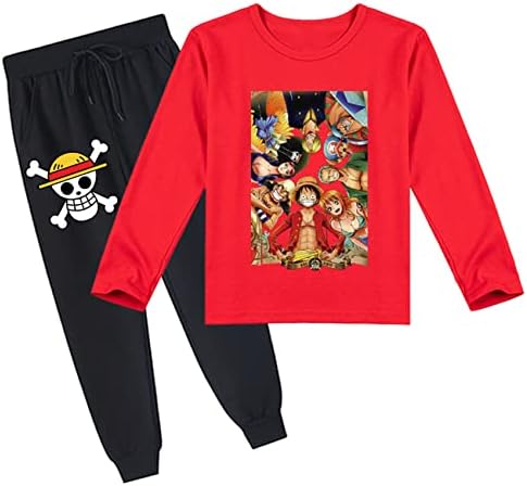 Умкан Едно парче графички џемпер на екипаж и џогирање панталони-аниме-пуловер облека за тренерки поставени за дете дете