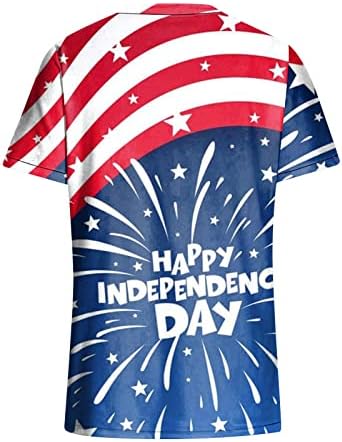 Зефотим 4 -ми јули кошули за жени 2023 Краток ракав против вратот Обичен летен трендовски американско знаме врвови блузи