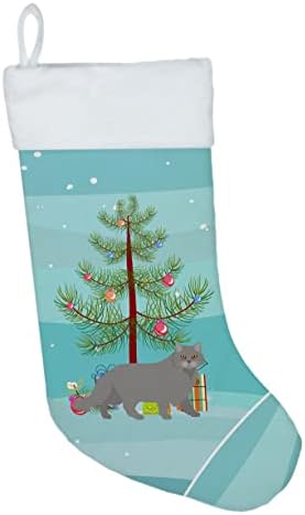 Богатства на Каролина CK4572CS Британска долга мачка, весело Божиќно Божиќно порибување, камин што виси чорапи Божиќна сезона забава