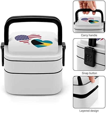 Бахами американска кутија за ручек со знаме преносен двослоен бенто кутија со голем капацитет контејнер со контејнер за храна со лажица