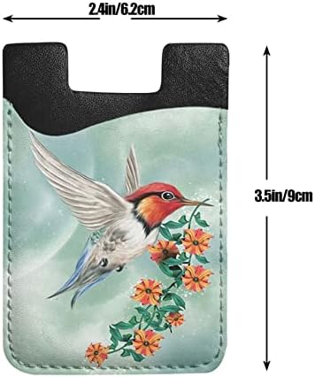Hummingbird лета со држач за картички со цветни гранки, PU кожа само-лепете ја кредитна картичка за лична карта за 2,4x3,5 инчен смартфон
