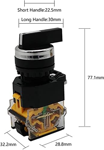 Bkuane 22mm селектор на копчето Ротари прекинувач за заклучување на моментот 2NO 1NO1NC 2 3 Позиција DPST 10A 400V прекинувач за напојување