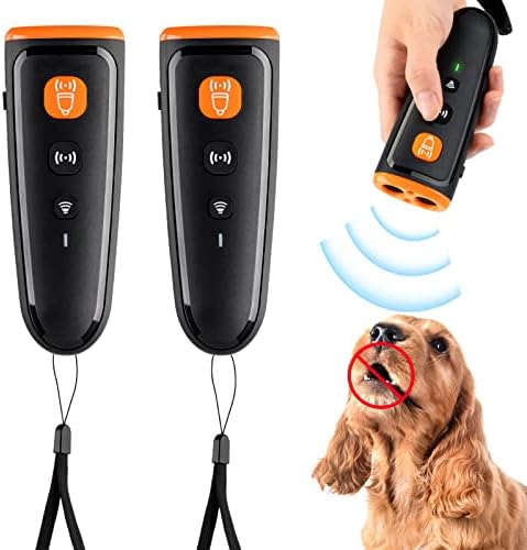 Qualirey 2 парчиња ултразвучно уреди за контрола на лаење кучиња уреди за обука на кучиња за полнење уреди за одвраќање за мали средни и големи