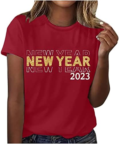 Среќна нова година 2023 година Смешно писмо за печатење врвови на летни екипаж кратки ракави Основни маички кошули лабава обична