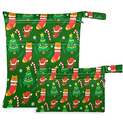 висесани Смешни Ирваси Божиќна Мечка шема 2 парчиња Влажна Торба со Џебови Со Патент Што Може Да Се Перат Еднократно Пространа
